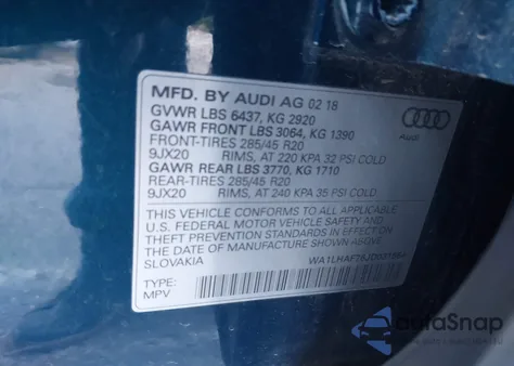 2018 Audi Q7 2.0T Premium z USA, uszkodzony, nr VIN WA1LHAF76JD031564